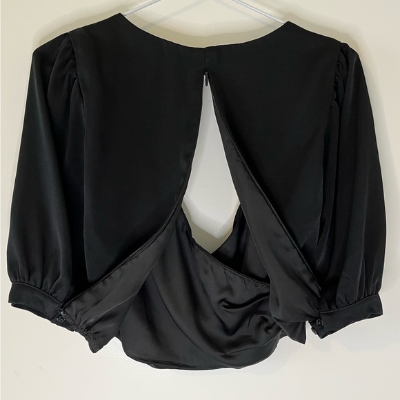Kookai Size 34 Size 6 Black Crop 3/4 Sleeve Blouse Women’s Top Zip Back - Picture 7 of 14